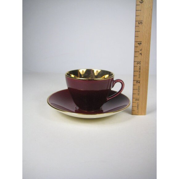 Royal Copenhagen Burgundy Red Gold Vintage Confetti Demitasse Set Denmark 1950s - Picture 6 of 16